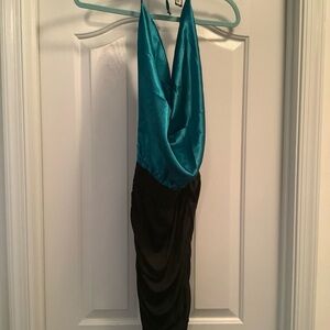 Espiral Deep Cowl Neck Party Dress Green Black Style 4751 Sz S